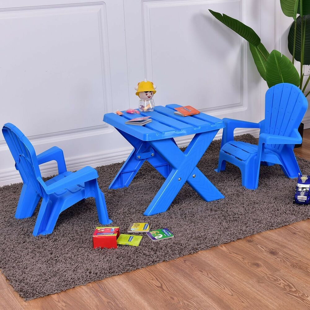 Kids Outdoor Furniture
 3PCS Plastic Table & Chair Set Children Kids Play