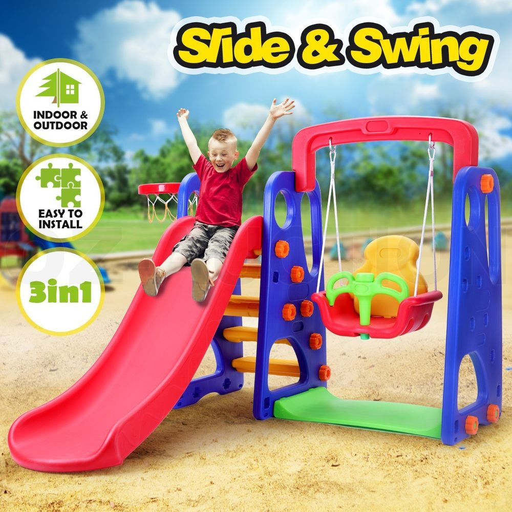 Kids Outdoor Toys
 Kids Slide Swing Basketball Ring Activity Center Toddlers