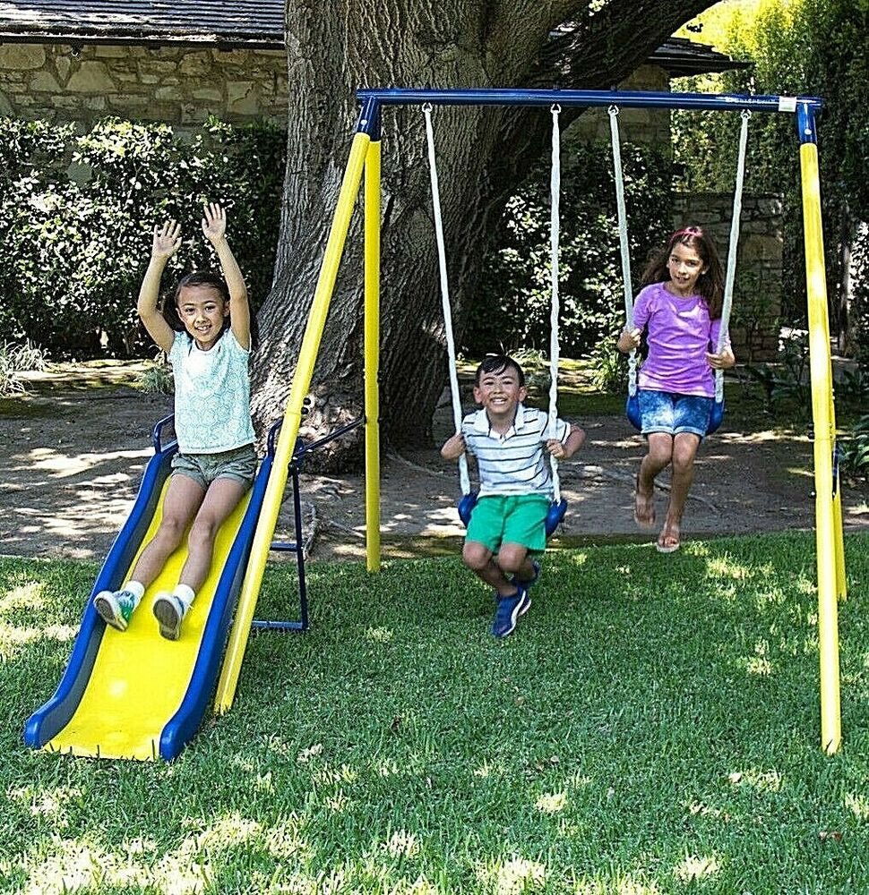 Kids Outdoors Playground
 Swing Set Playground Metal Outdoor Play Slide Kids