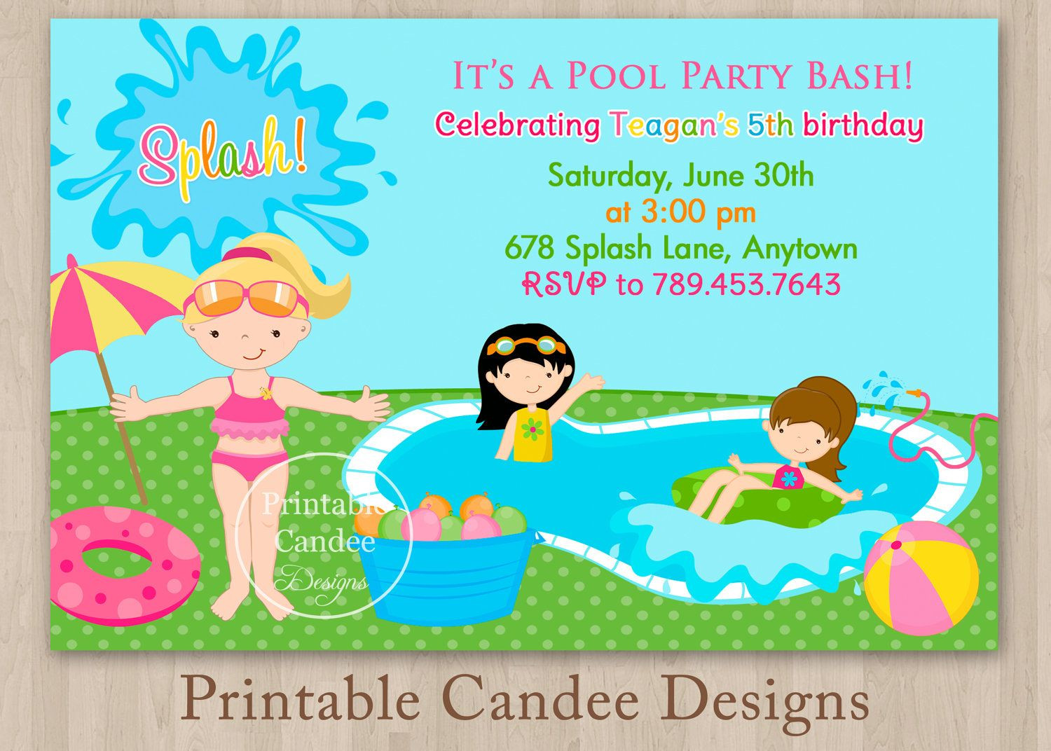 Kids Party Printables
 Pool Party Invitations For Kids Free Printable