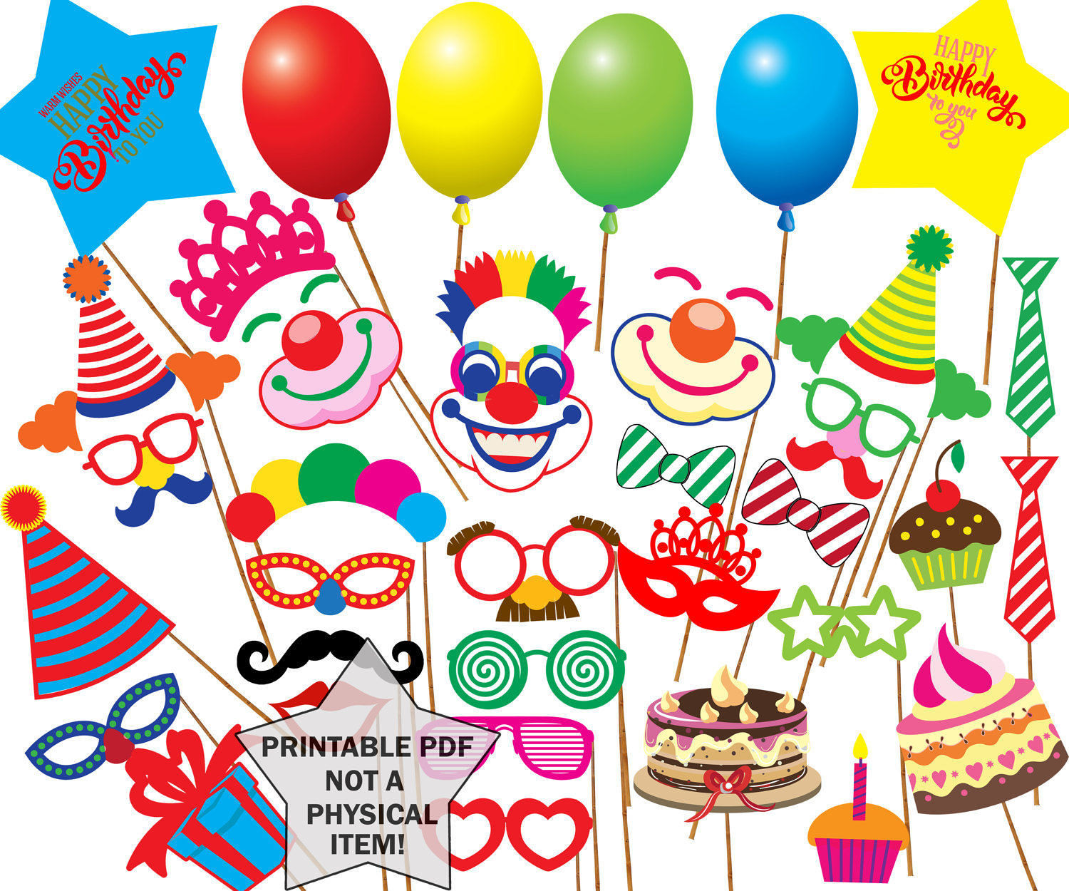 Kids Party Printables
 Birthday party photo booth props PRINTABLE PROPS