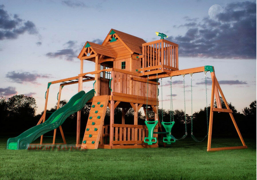 Kids Playhouse Swing Set
 Outdoor Wooden Swing Set Toy Playhouse PlaySet with Slide