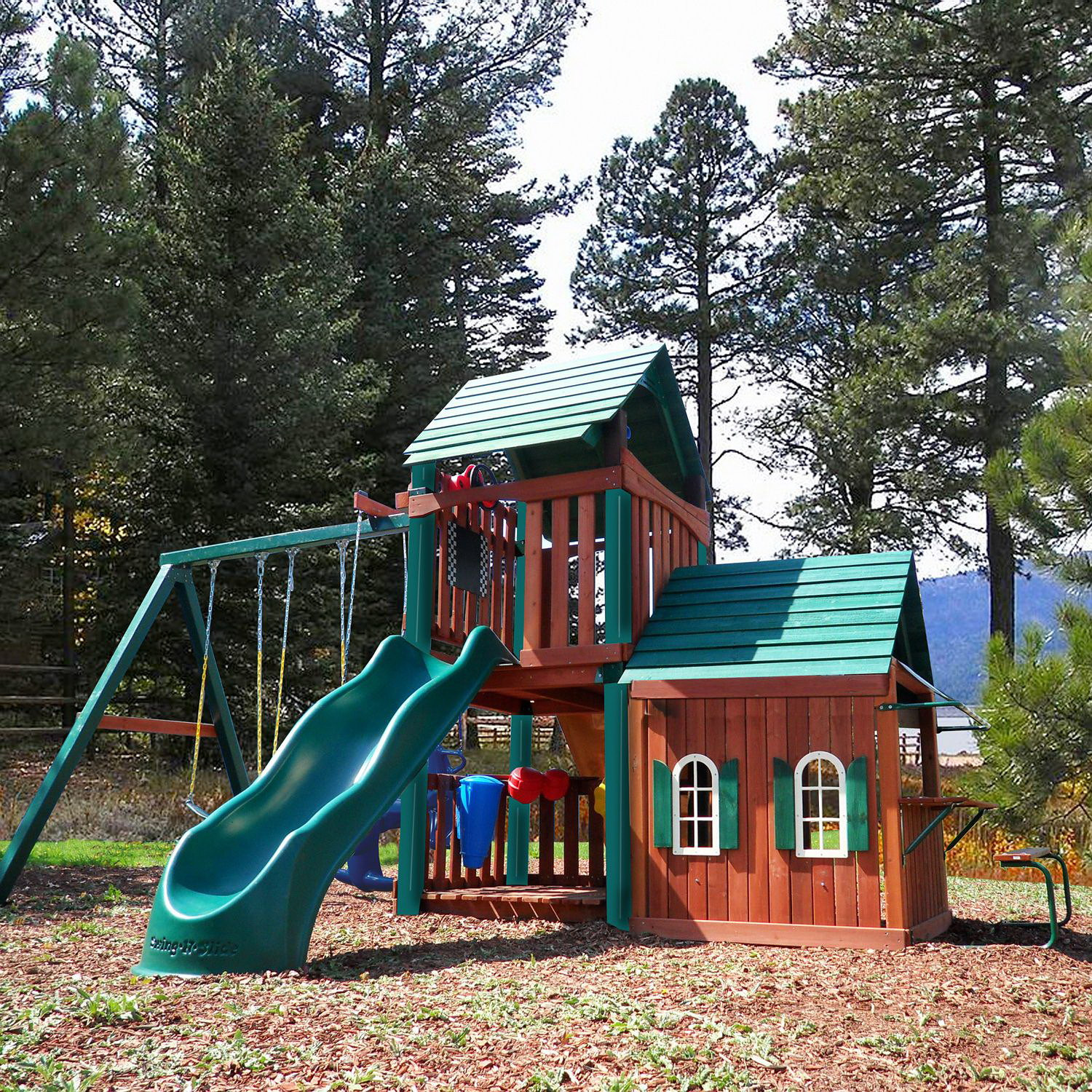 Kids Playhouse Swing Set
 New Kids Huge Wood Playground Set Swing Set Play House