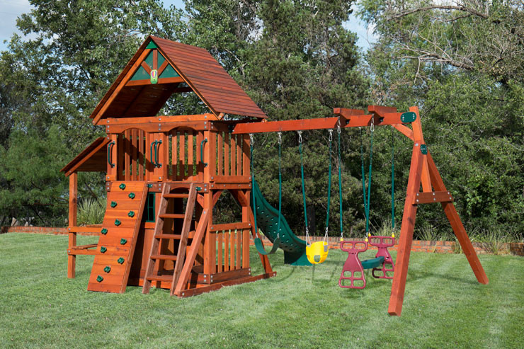 Kids Playhouse Swing Set
 Wooden Playset with Playhouse Swing