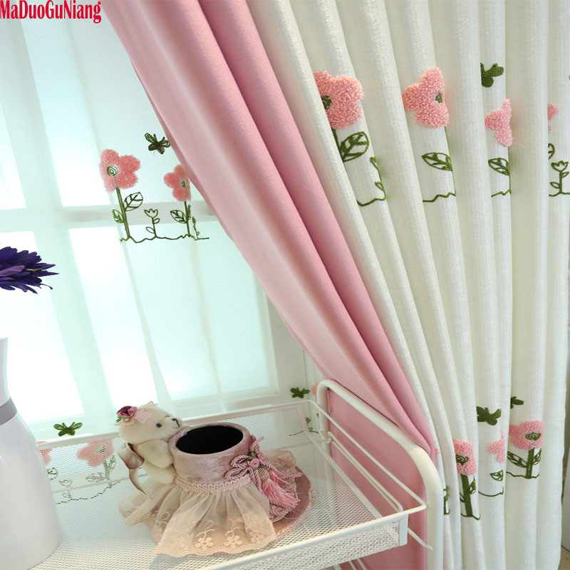 Kids Room Drapes
 Pastoral Fresh Curtains For Kids Room Embroidered Floral