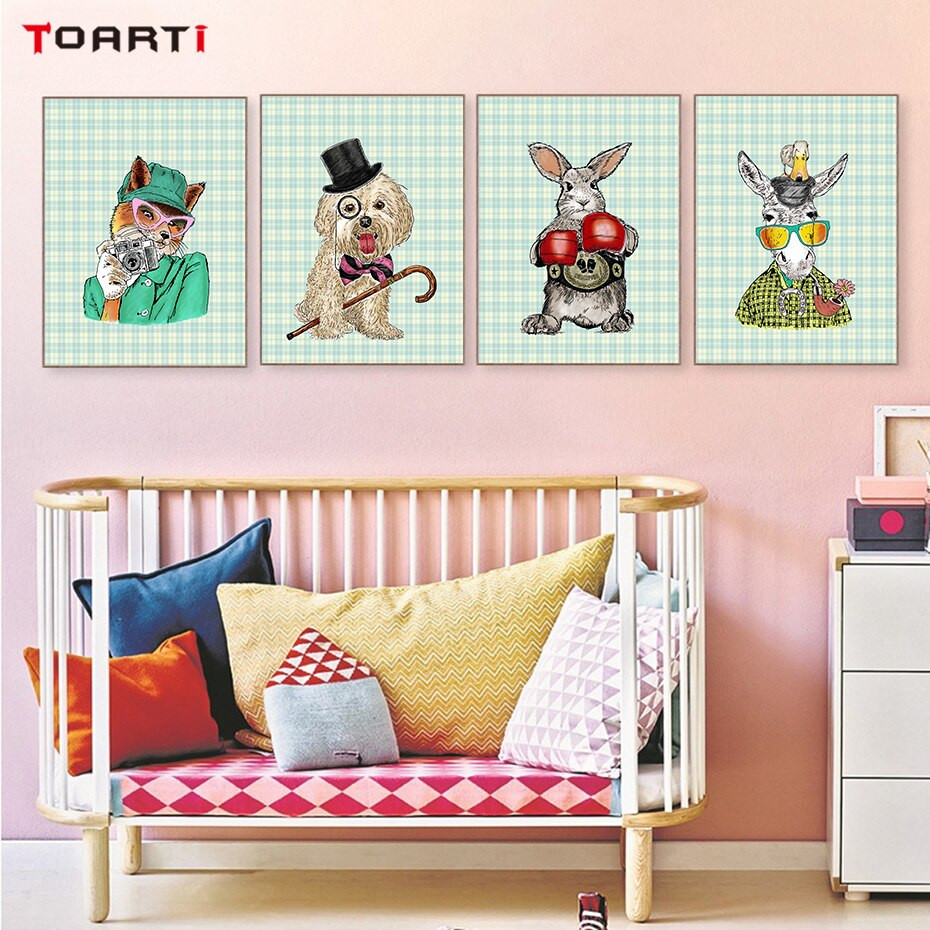 Kids Room Prints
 Hand Drawn Cartoon Animals Canvas Painting Posters And