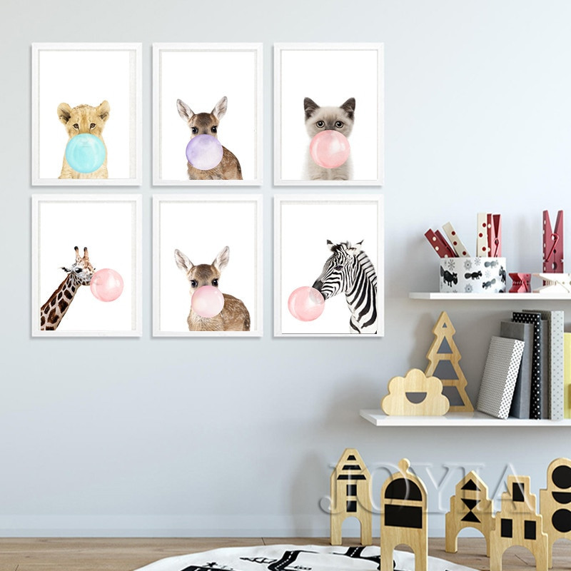Kids Room Prints
 Baby Animal Prints Posters Scandinavian Animals Color