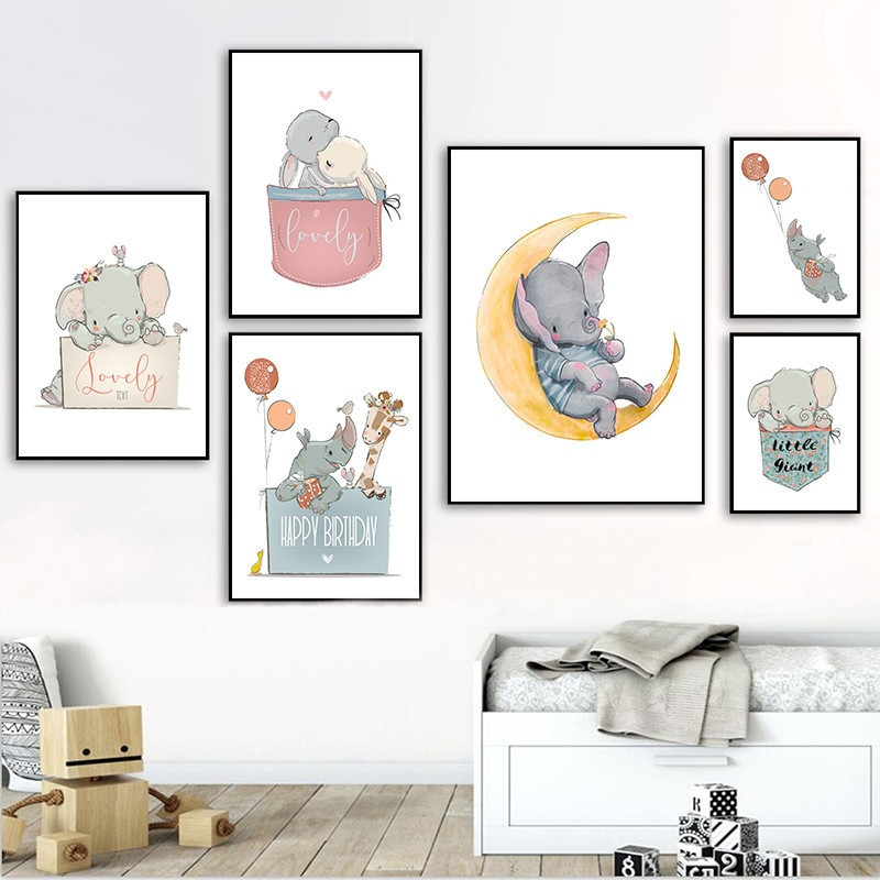 Kids Room Prints
 Rabbit Nursery Decor Childrens Print Elephant Poster