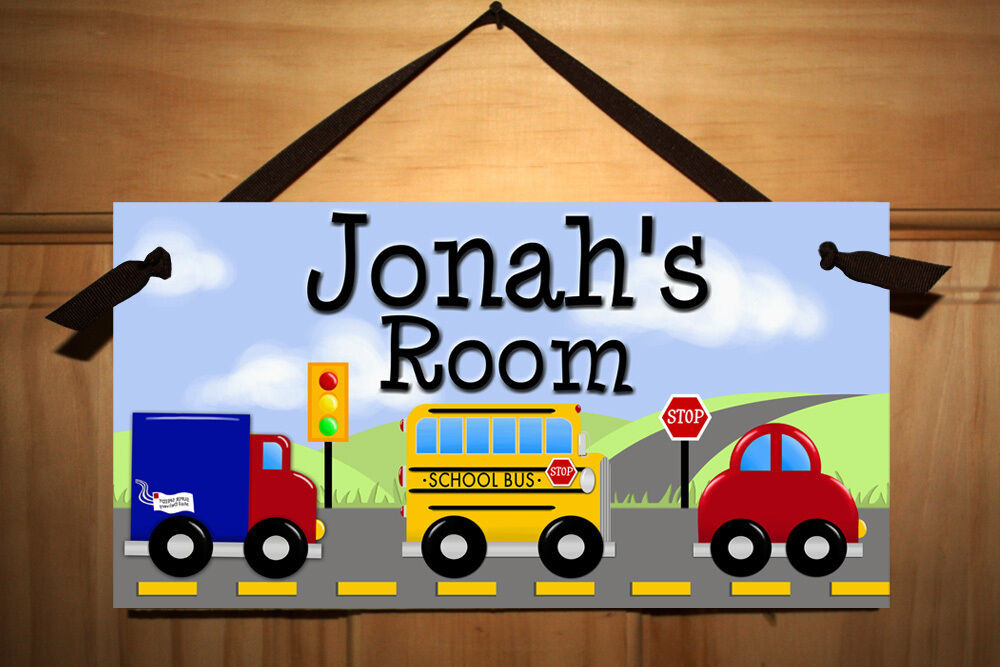 Kids Room Sign
 Kids Door Sign Car Bus Truck Boys Bedroom Personalized