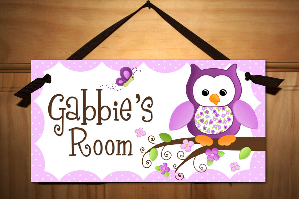 Kids Room Sign
 Kids DOOR SIGN Pretty Purple Owl Girls Bedroom Baby Nursery