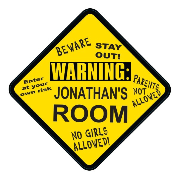 Kids Room Sign
 Yellow Warning Kids Room Sign