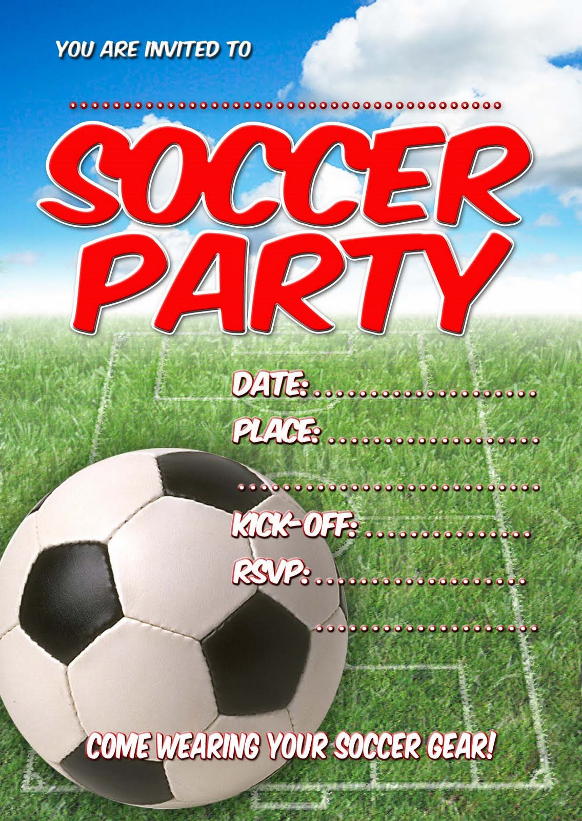 Kids Soccer Party
 FREE Kids Party Invitations Soccer Party Invitation