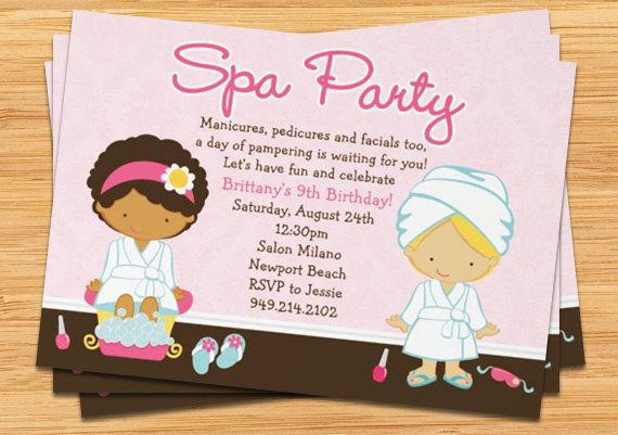 Kids Spa Party Invitations
 Items similar to Spa Party Kids Birthday Invitation on Etsy