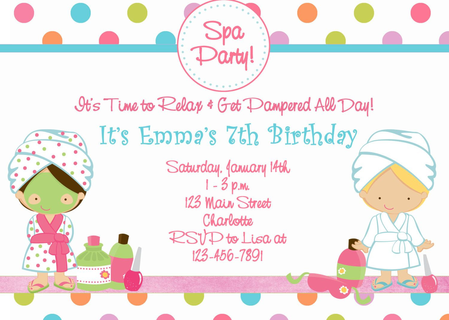 Kids Spa Party Invitations
 Free Printable Spa Birthday Party Invitations