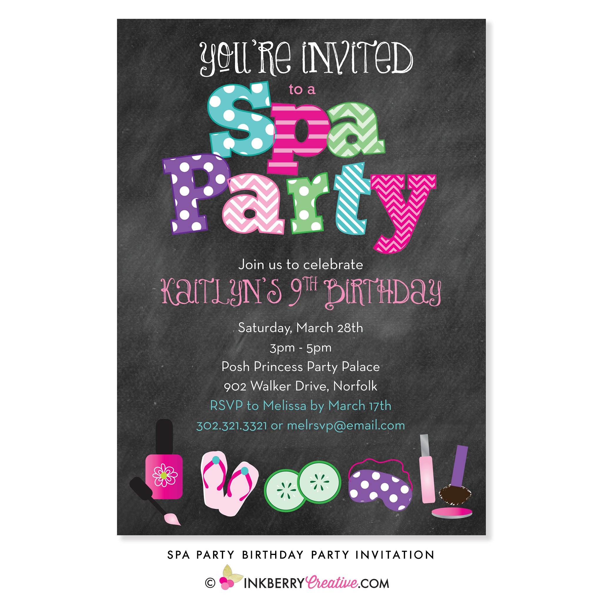 Kids Spa Party Invitations
 Kids Spa Birthday Party Invitation Chalkboard Style