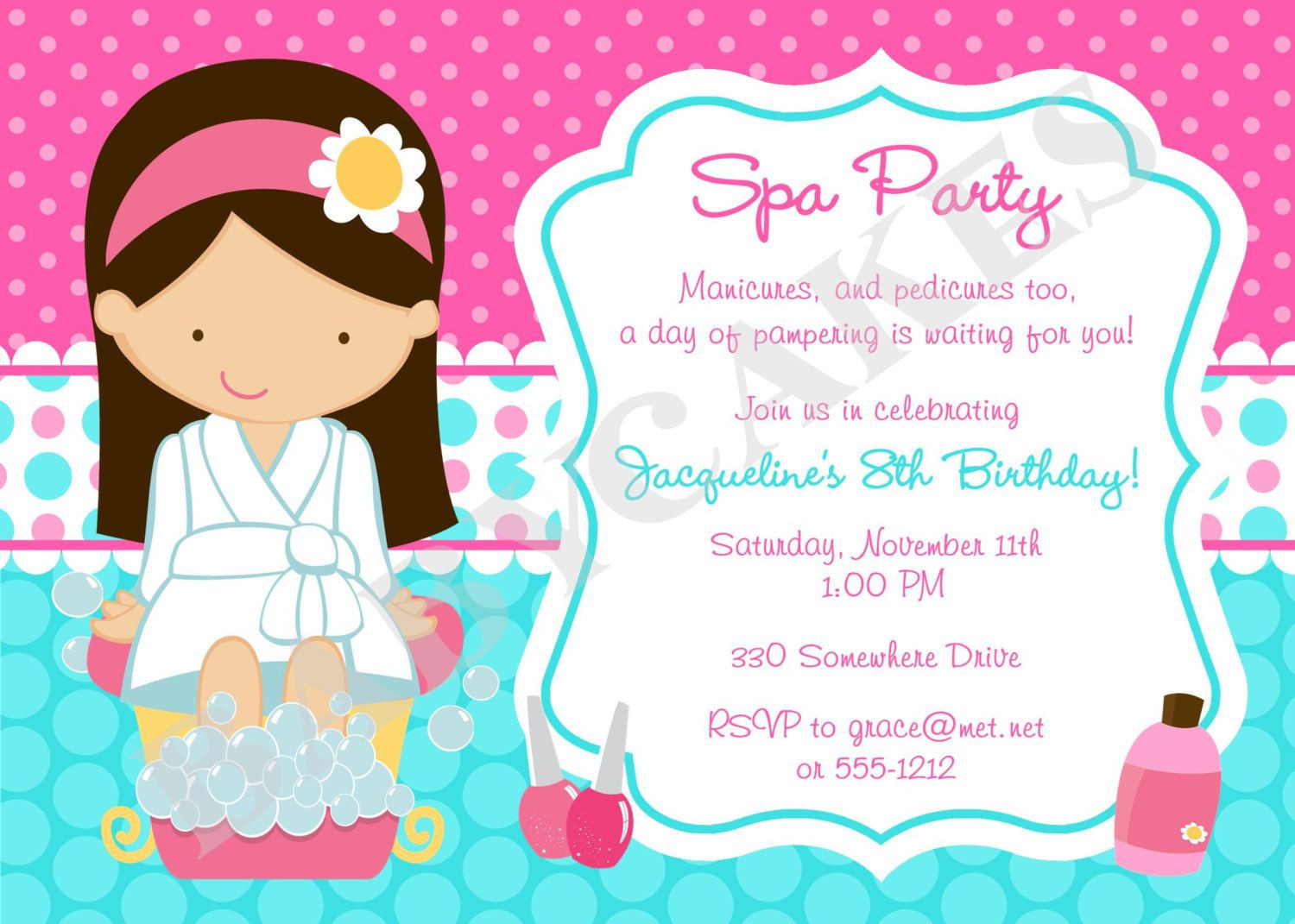 Kids Spa Party Invitations
 Spa Party Invitation DIY Print Your Own Choose your