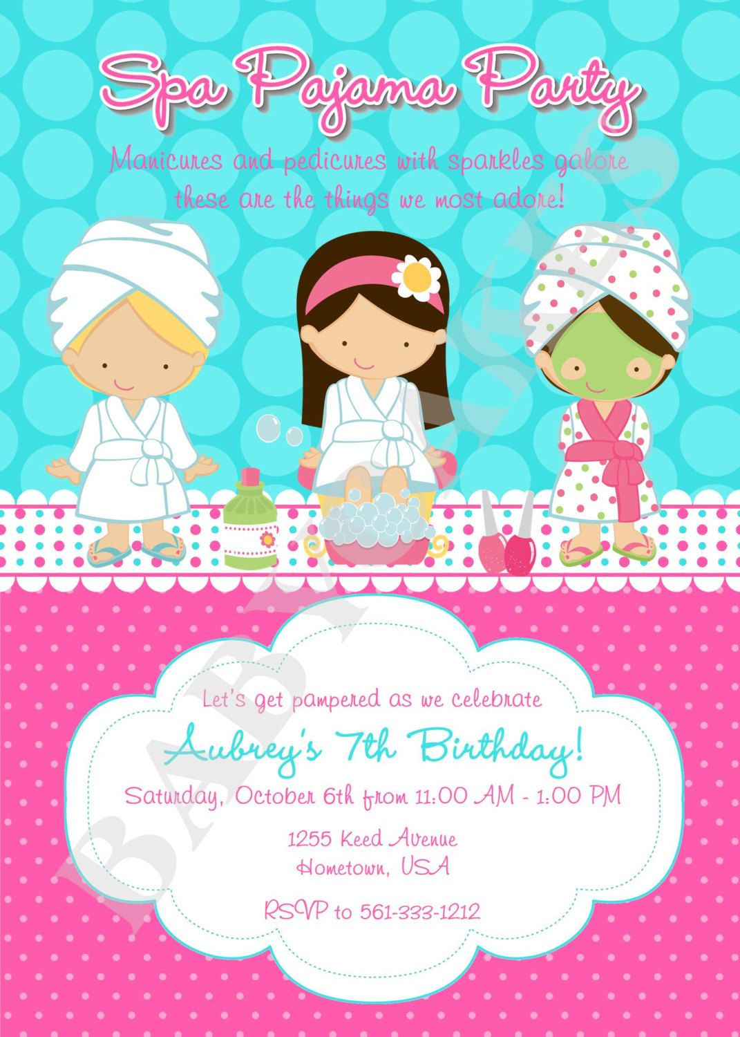 Kids Spa Party Invitations
 Spa Party Invitation DIY Print Your Own Choose Your