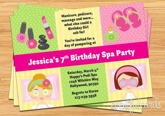 Kids Spa Party Invitations
 Spa Party Kids Birthday Invitation by eventfulcards on Etsy