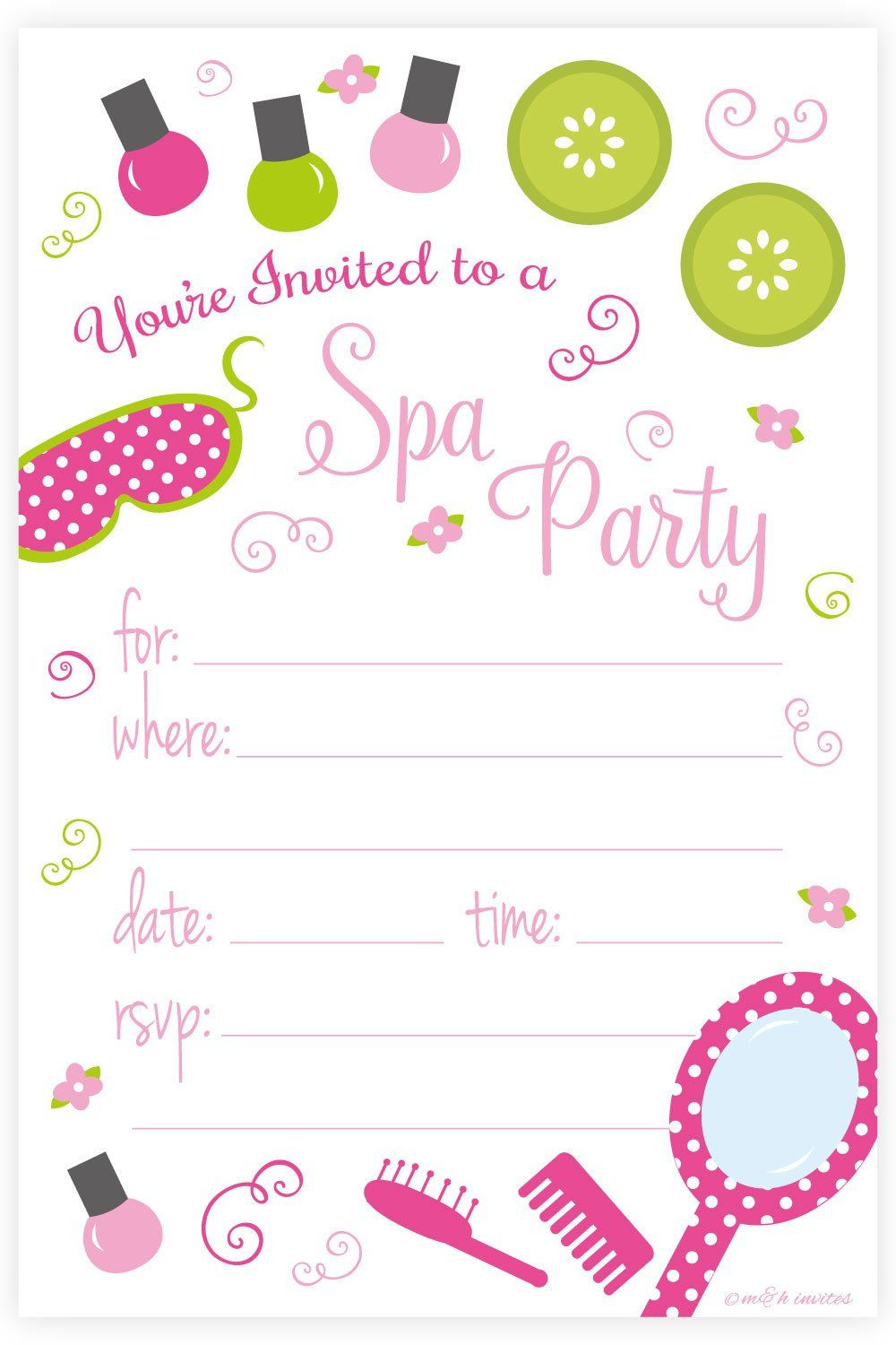 Kids Spa Party Invitations
 Spa Birthday Party Invitations Fill In Style 20 Count