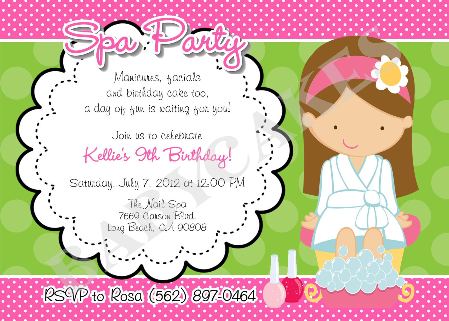 Kids Spa Party Invitations
 Spa Party Birthday Invitation DIY Print Your Own by