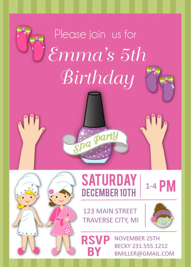 Kids Spa Party Invitations
 Spa Birthday Invitation For Girls Kids Birthday Spa