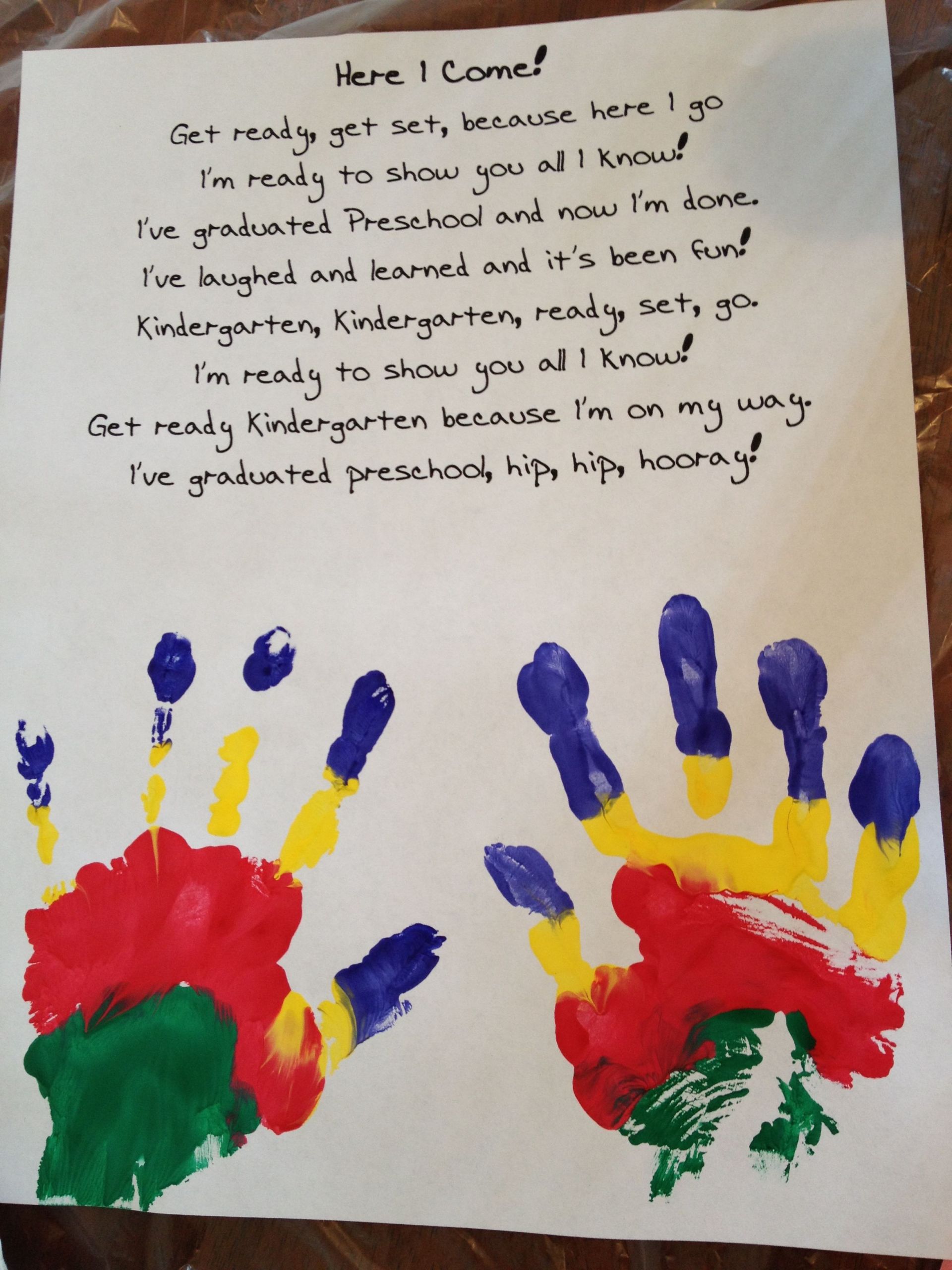 Kindergarten Graduation Gift Ideas For Son
 Preschool graduation poem and handprints