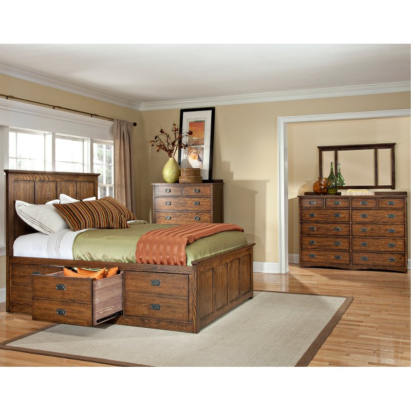 King Bedroom Sets With Storage
 Mission Oak 7 Piece King Storage Bedroom Set Oak Park