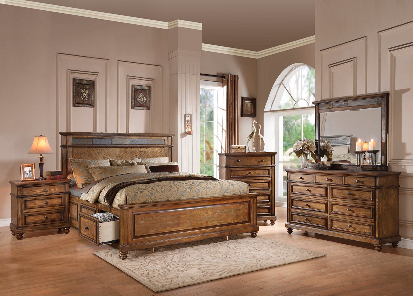 King Bedroom Sets With Storage
 Abilene Rustic 4 pc King Storage Bed Set with Stone Accent