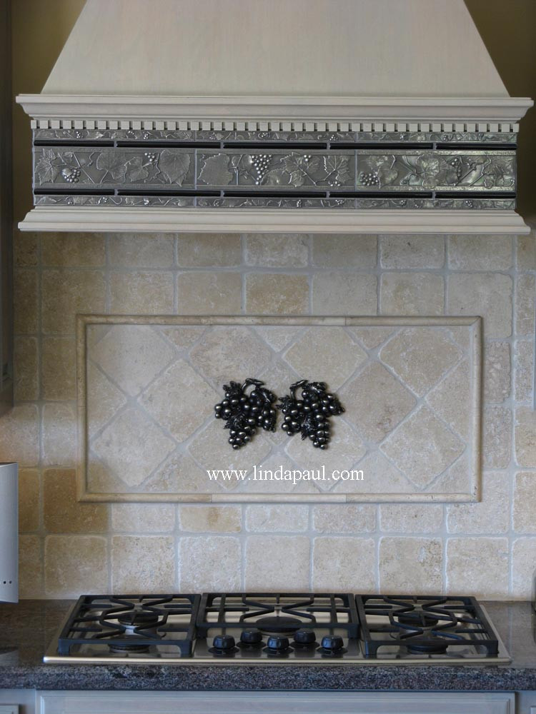 Kitchen Backsplash Accent Tiles
 Kitchen Grape Tiles Metal Backsplash Accents of Grapes