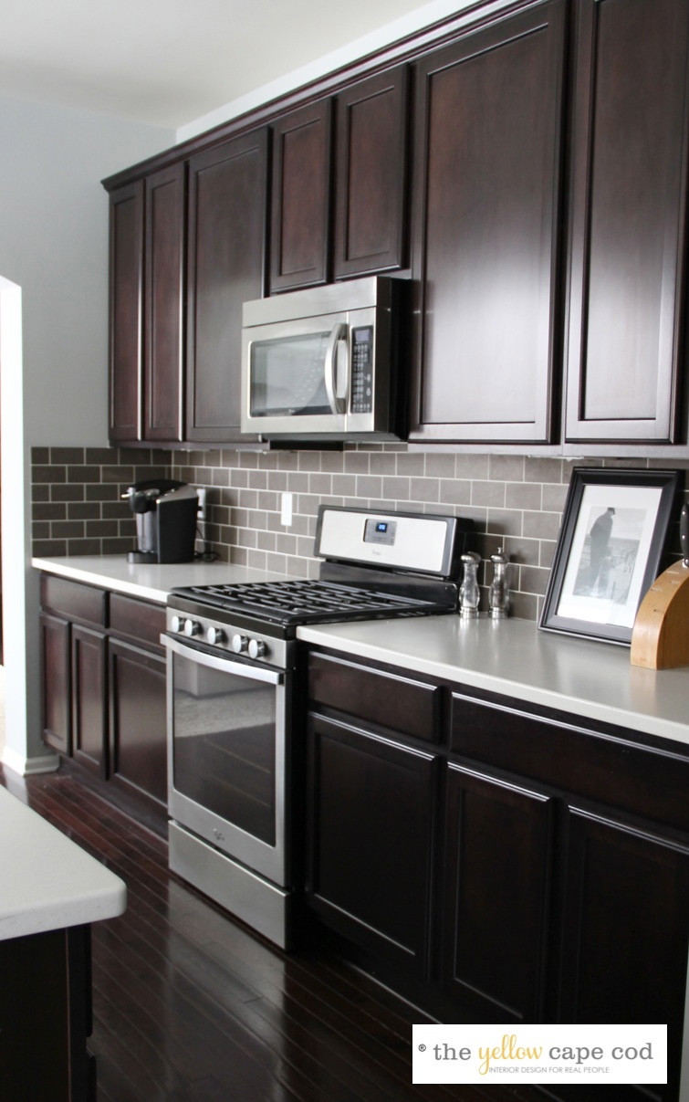 Kitchen Backsplash For Dark Cabinets
 The Yellow Cape Cod Dark Tile Light Grout Kitchen Backsplash