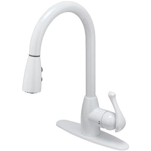 Kitchen Faucets White
 Project Source White 1 handle Deck Mount Pull down Kitchen