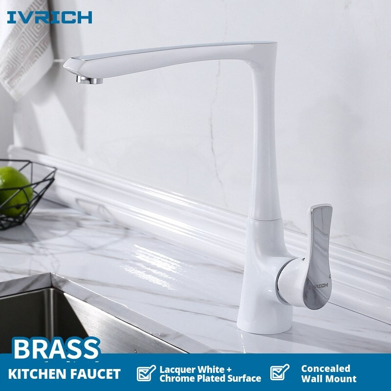 Kitchen Faucets White
 IVRICH Brass Lacquer white Color Kitchen Faucet With