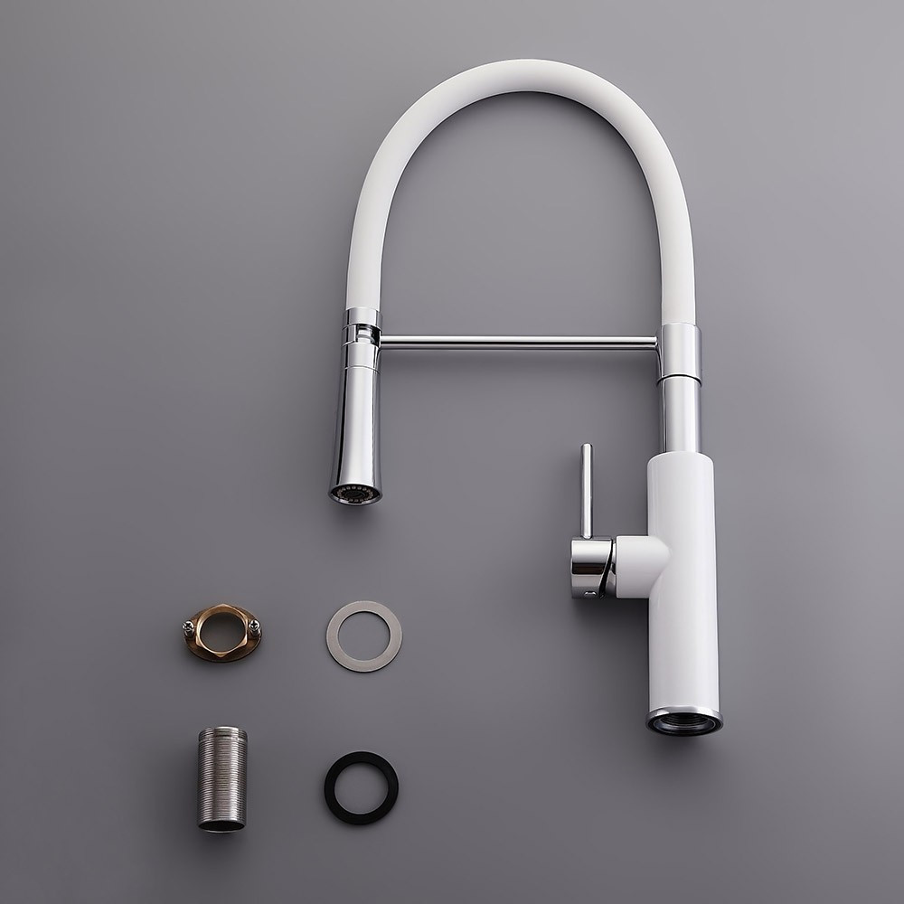 Kitchen Faucets White
 Modern Sleek White & Chrome Pull Down Spray Kitchen Faucet