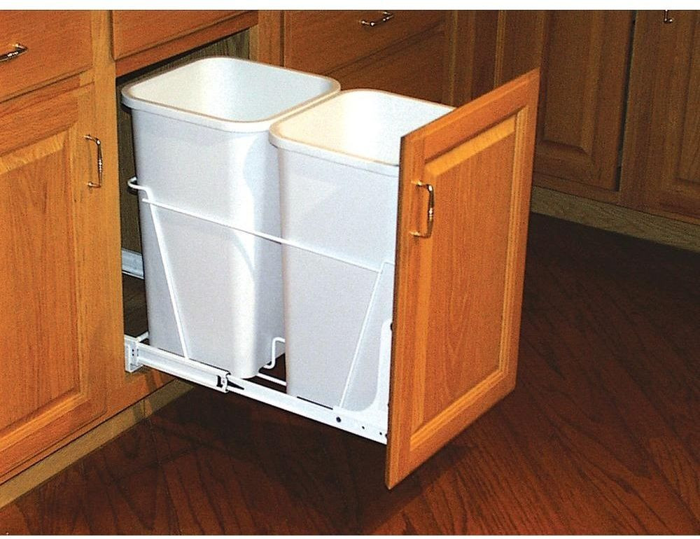 Kitchen Garbage Can Cabinet
 White Double 27 Qt Kitchen Pull Out Waste Recycle Sliding