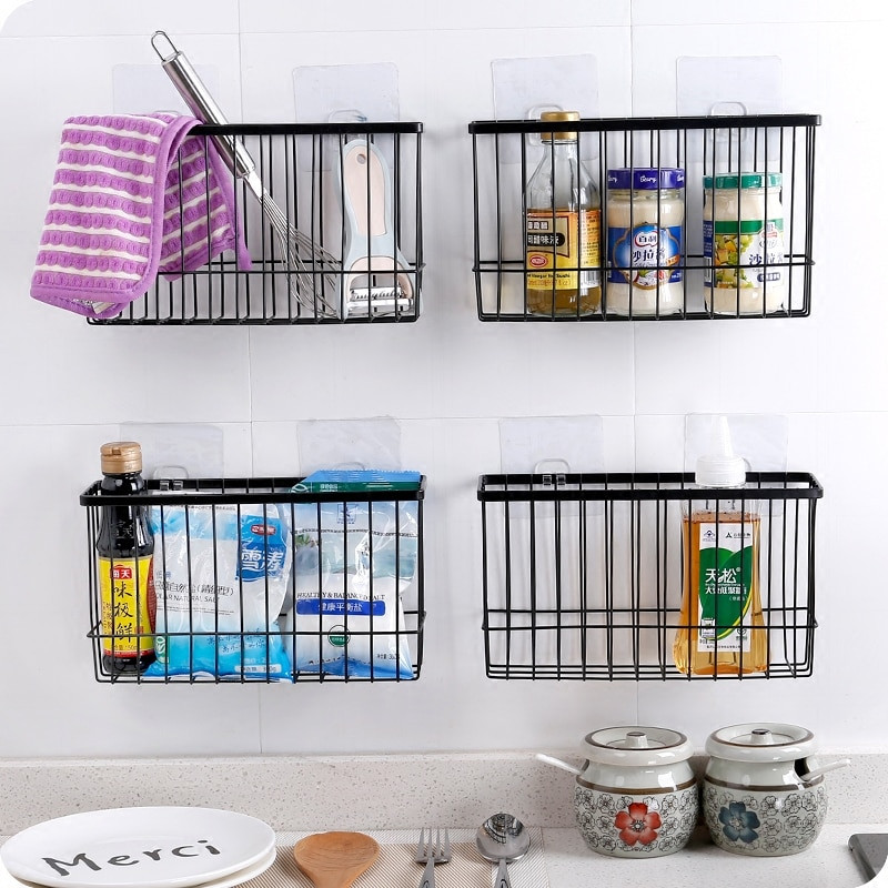 Kitchen Organizer Shelf
 Iron Kitchen Storage Basket Sundries Wall Organizer Rack