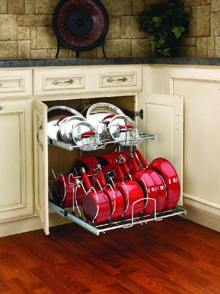 Kitchen Pots And Pans Organizer
 Cabinet Dishes Organizer Two Tier Cookware Pans Pots