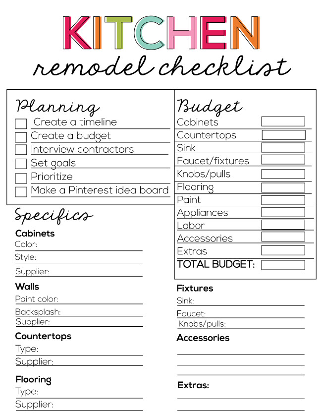 Kitchen Remodel Planner
 Kitchen Remodel Checklist