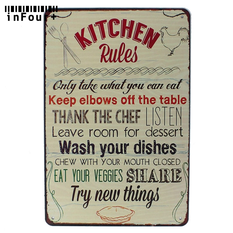 Kitchen Rules Wall Decor
 Kitchen Rules Bar Cafe House Wall Decor Metal Sign Vintage