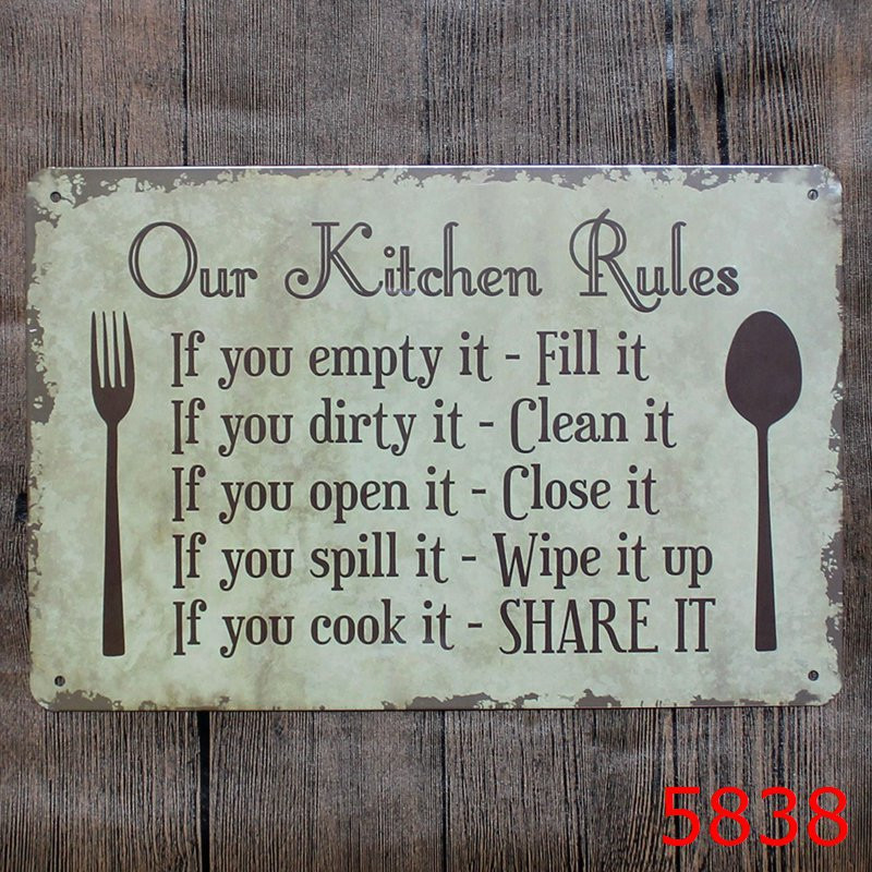 Kitchen Rules Wall Decor
 30X20CM Kitchen Rules Letter Vintage Home Decor Tin Sign