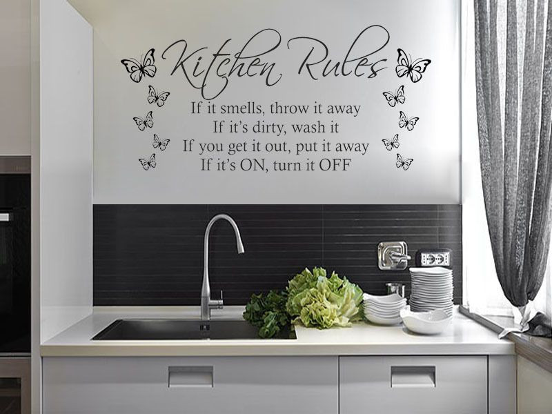 Kitchen Rules Wall Decor
 Kitchen Rules with Butterflies Modern Wall Art Quote Vinyl