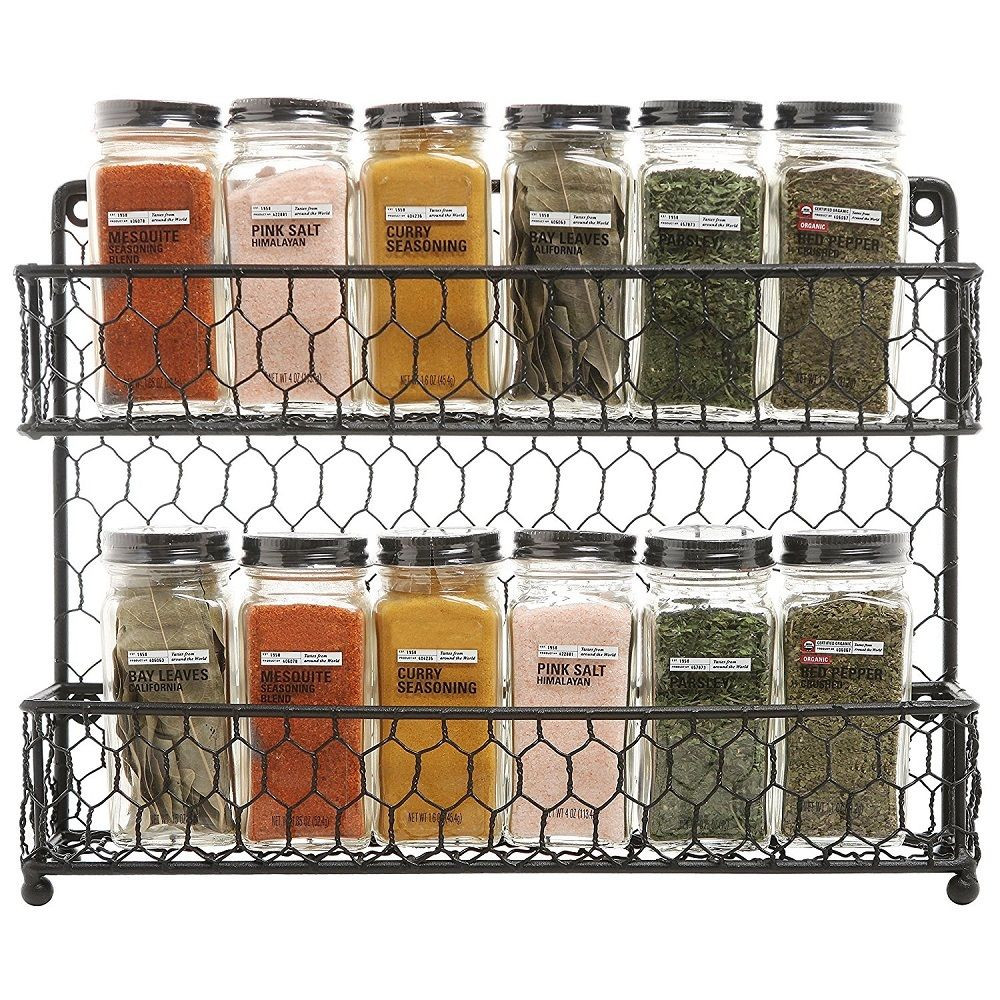 Kitchen Spice Organizer
 Wall Mount Spice Jar Rack Wire Black Kitchen Storage Home