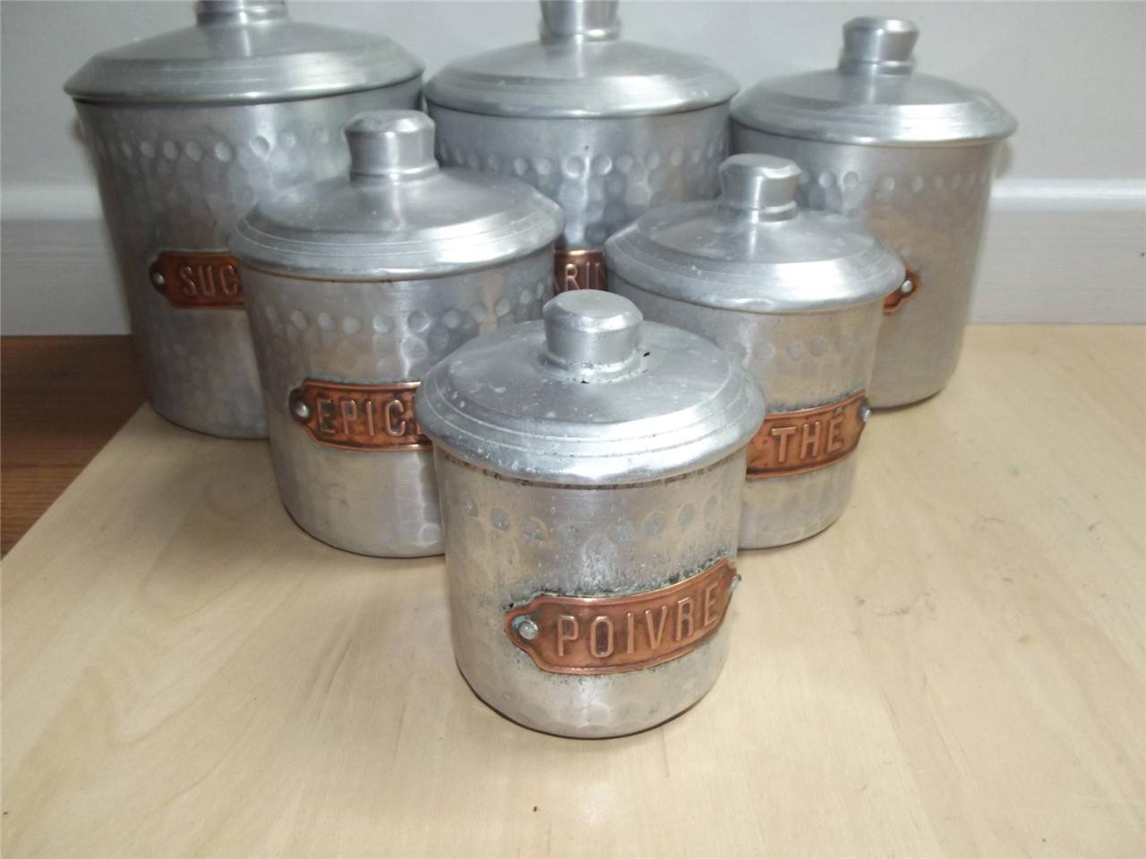 Kitchen Storage Canisters
 6 vintage French graduated aluminium copper kitchen