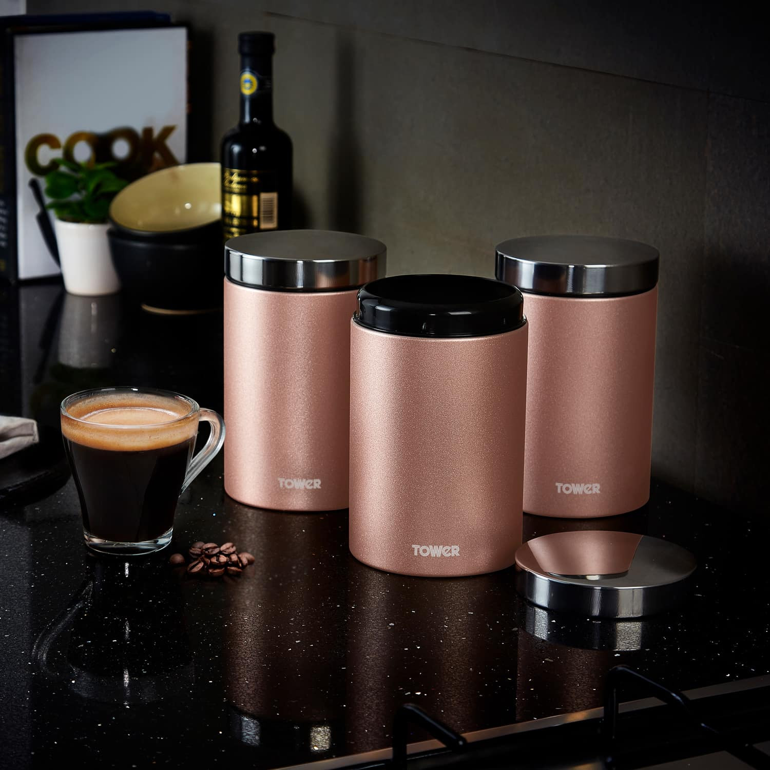 Kitchen Storage Canisters
 Tower Kitchen Storage Canisters 3pc Rose Gold