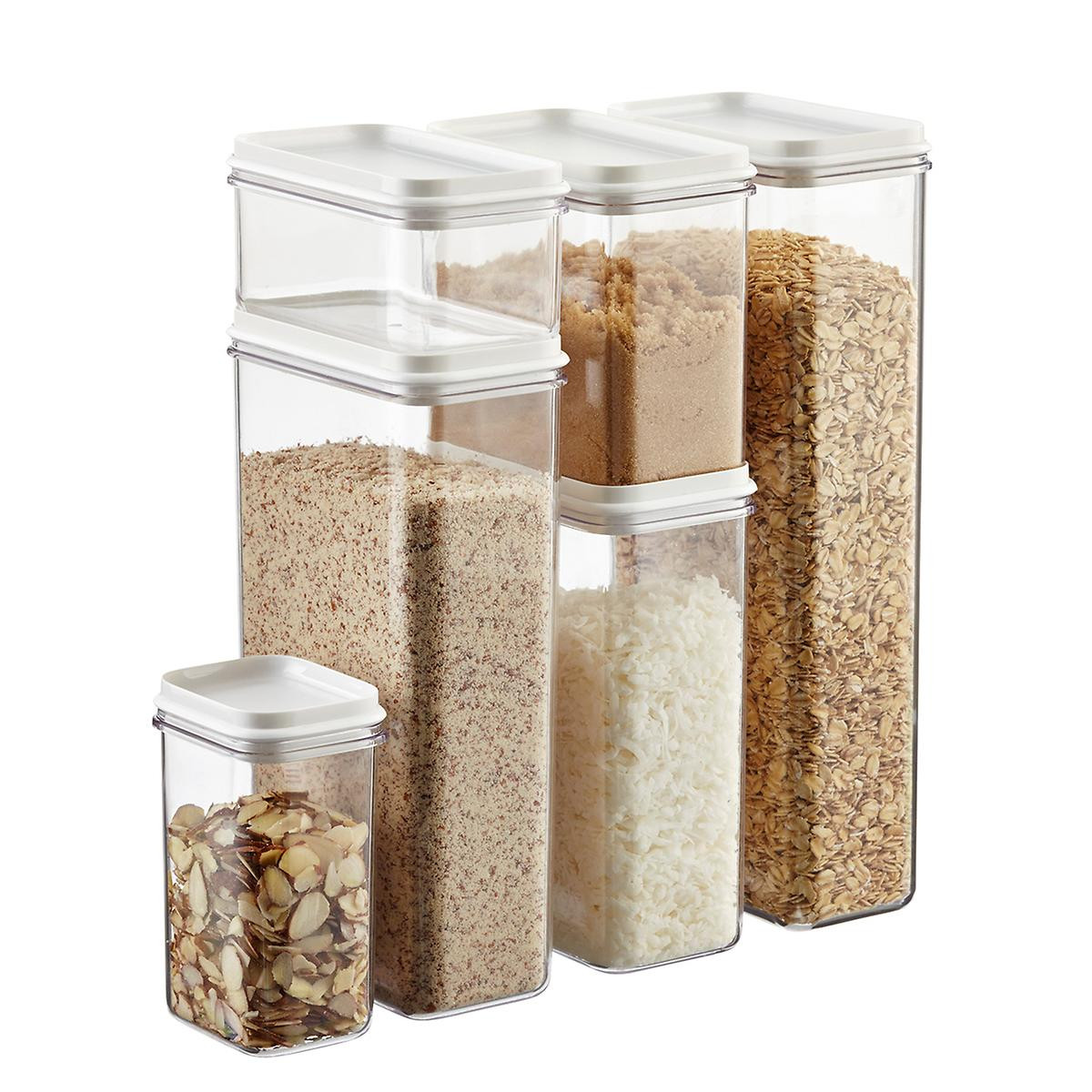 Kitchen Storage Canisters
 Narrow Stackable Canisters with White Lids