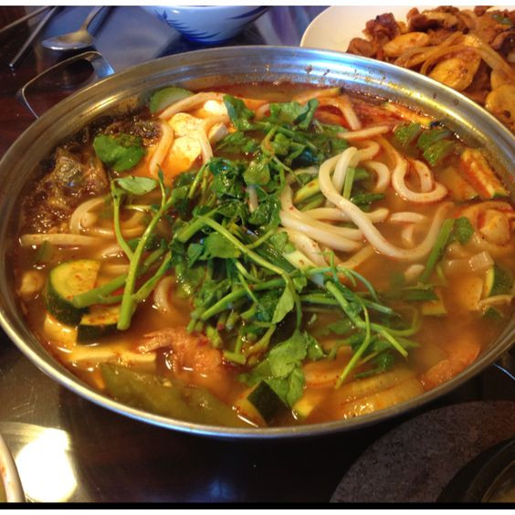 Korean Seafood Stew
 haemul jungol Korean seafood stew with udon noodles