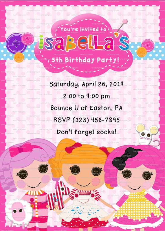 Lalaloopsy Birthday Invitations
 CUSTOM Lalaloopsy Birthday Invitation 5x7 DIGITAL FILE You