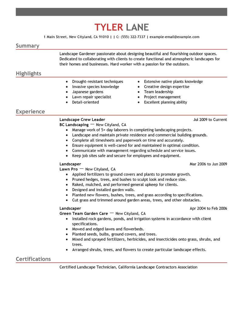 Landscape Designer Job Description
 Best Landscaping Resume Example