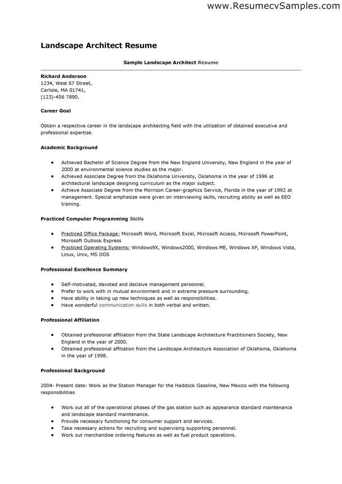 Landscape Designer Job Description
 sample of Landscape Architect Resume