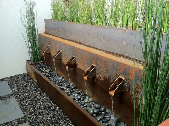 Landscape Fountain Modern
 scupper fountain wall Modern Landscape San Francisco