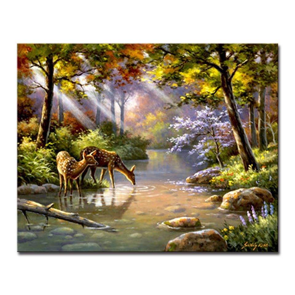 Landscape Painting Images
 DIY Oil Painting Digital By Numbers Frame Poster Deer